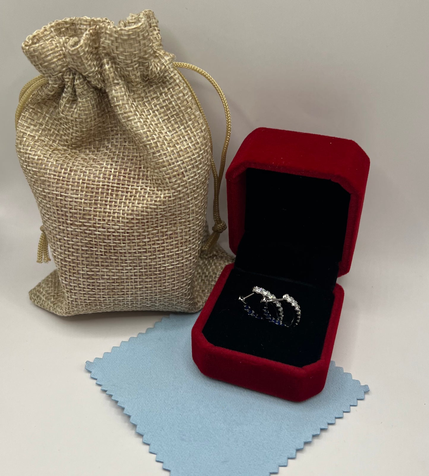 Hoop Earrings S925 Silver Blue + Silver Zircon Hoop