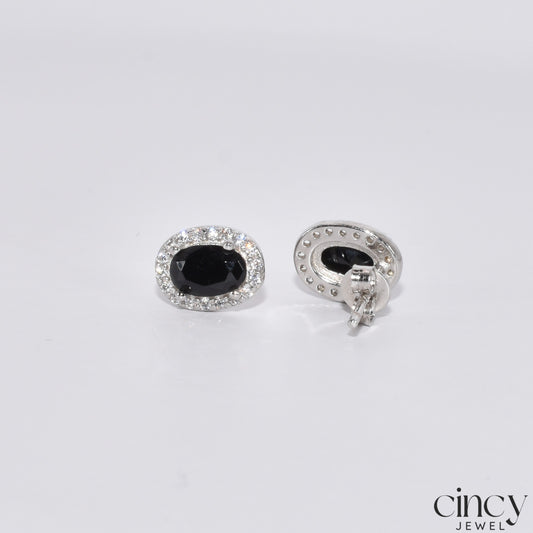 Solid 925 Sterling Silver Black Zircon Stud Earrings for Men & Women