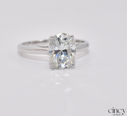 Oval cut 2Ct Moissanite Diamond S925 Silver Solitaire Ring